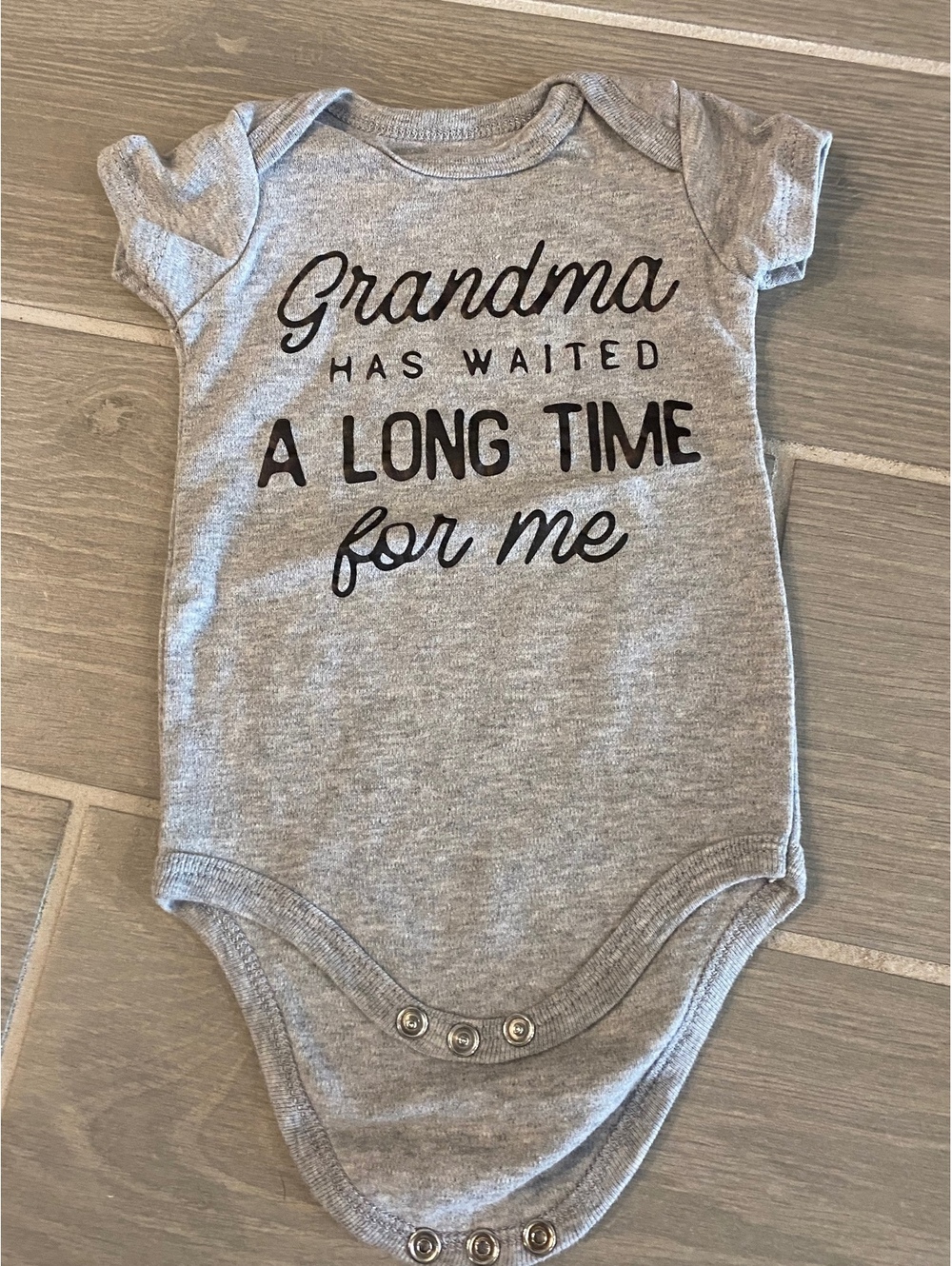 Gray Baby Onesie with 'Grandma Has Waited A Long Time For Me' Print, 3-6 Months